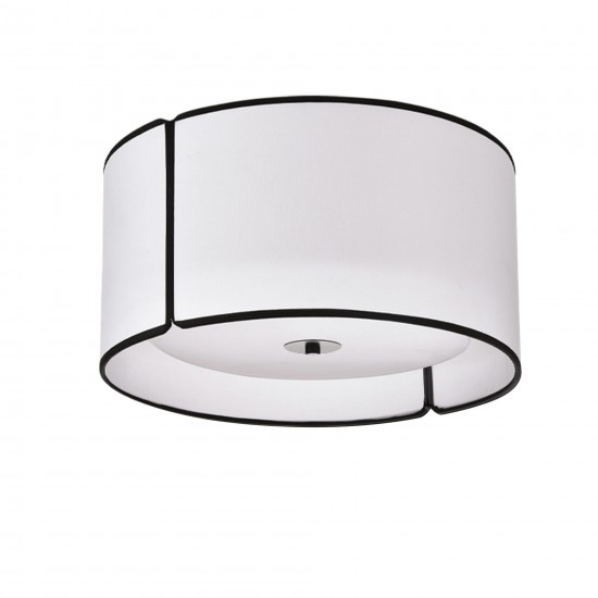 3 Light Notched Drum Flush Mount, Matte Black White Shade and Diff