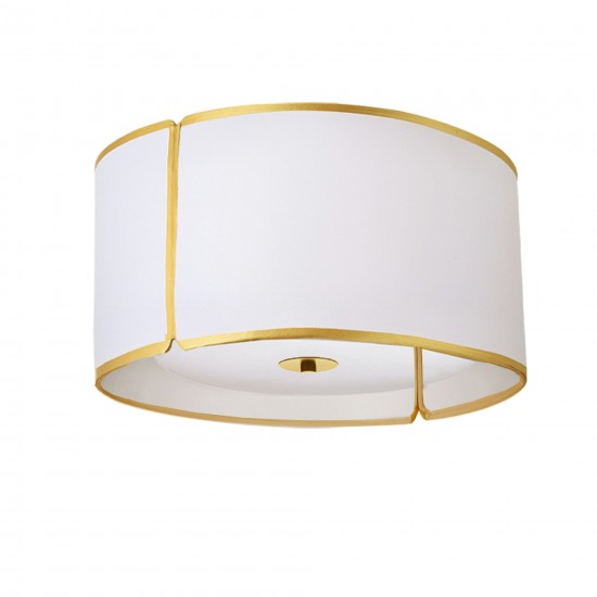 3 Light Notched Drum Flush Mount, Gold White Shade and Diff