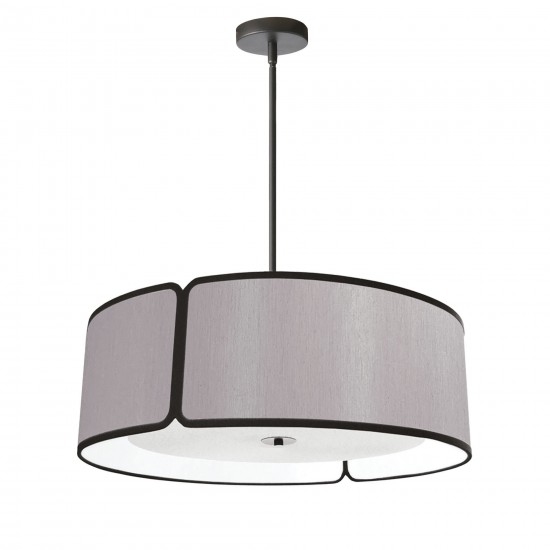 4 Light Black Notched Drum Pendant, Grey Shade and White Diffuser