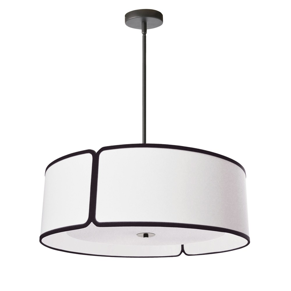 4 Light Black Notched Drum Pendant with White Shade and White Diffuser