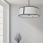 4 Light Black Notched Drum Pendant with White Shade and White Diffuser