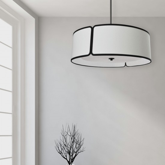 4 Light Black Notched Drum Pendant with White Shade and White Diffuser