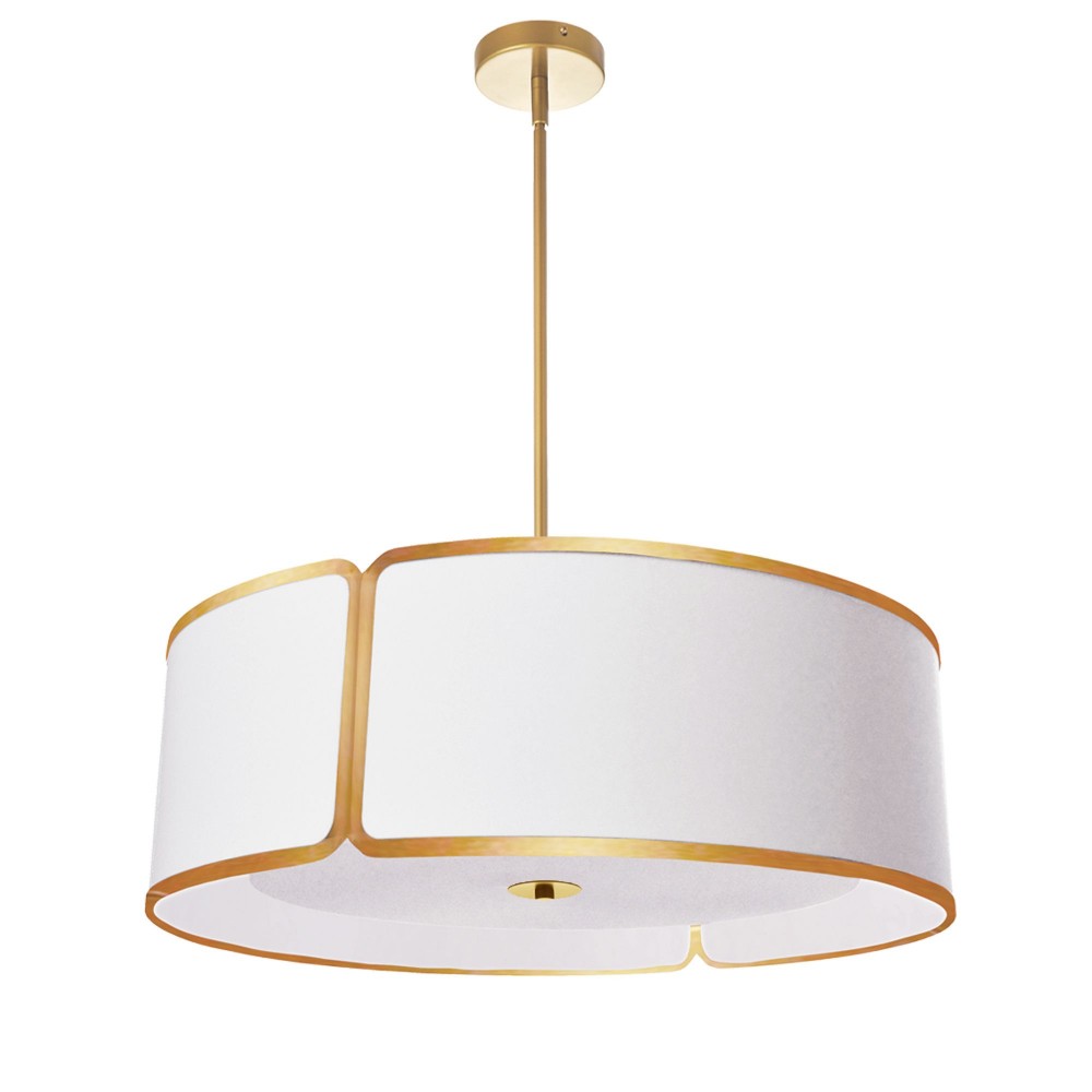 4 Light Gold Notched Drum Pendant, White Shade and Diffuser 4 Light Gold Notched Drum Pendant, White Shade and Diffuser