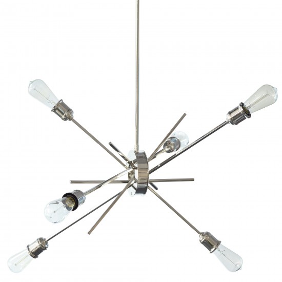 6 Light Pendant, Burnished Chrome Finish, 28" Diameter