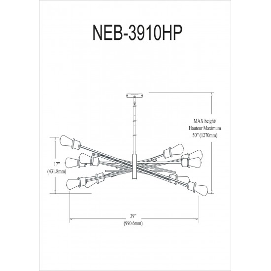 10 Light Horizontal Pendant, Espresso Finish
