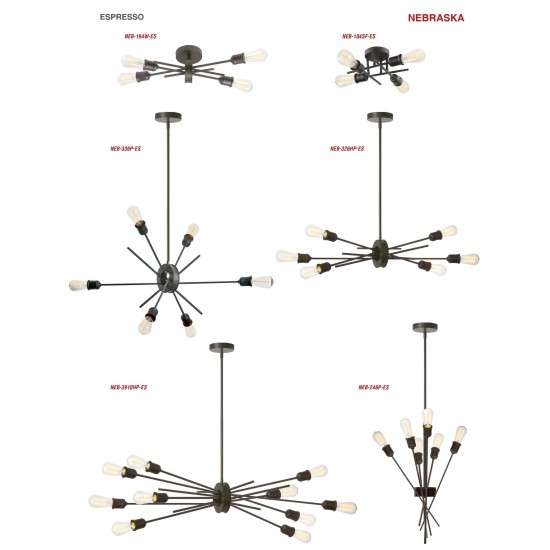 10 Light Horizontal Pendant, Espresso Finish