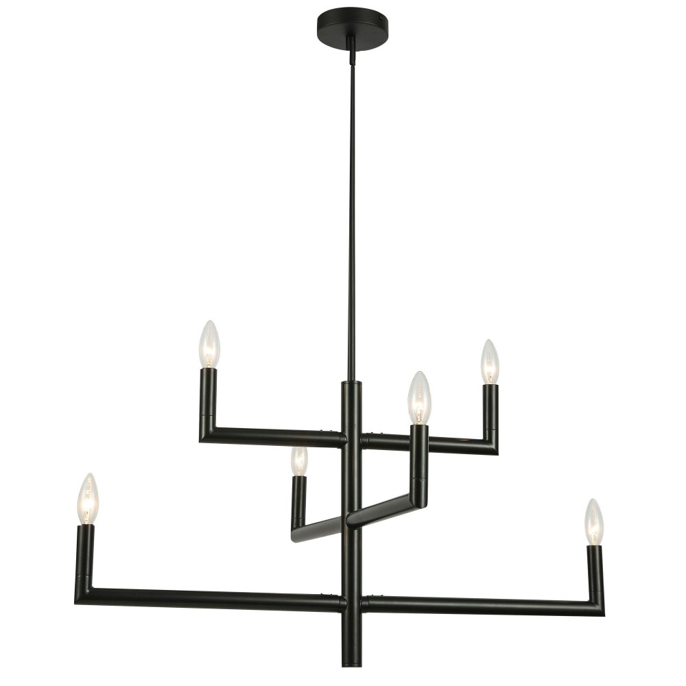 6 Light Incandescent Matte Black Chandelier