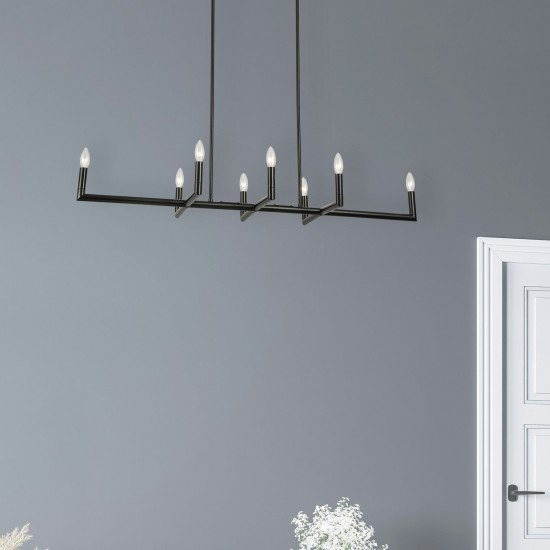 8 Light Incandescent Matte Black Horizontal Chandelier