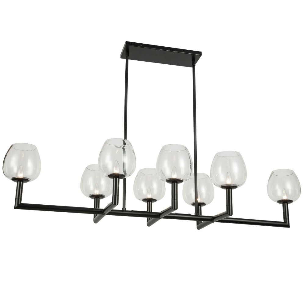 8 Light Incandescent Matte Black Horizontal Chandelier w/ Clear Glas