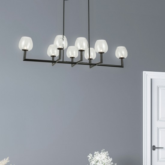 8 Light Incandescent Matte Black Horizontal Chandelier w/ Clear Glas