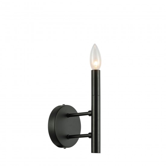 1 Light Incandescent Wall Sconce, Matte Black