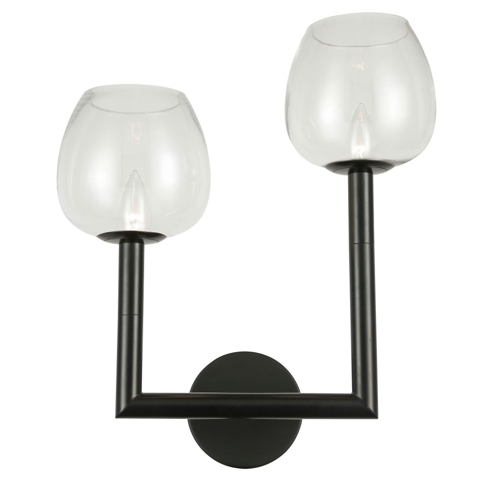 Nora 2 Light Incandescent Wall Sconce, Matte Black w/ Clear Glass