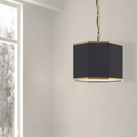 1 Light Incandescent Aged Brass Pendant w/ Black Shade and