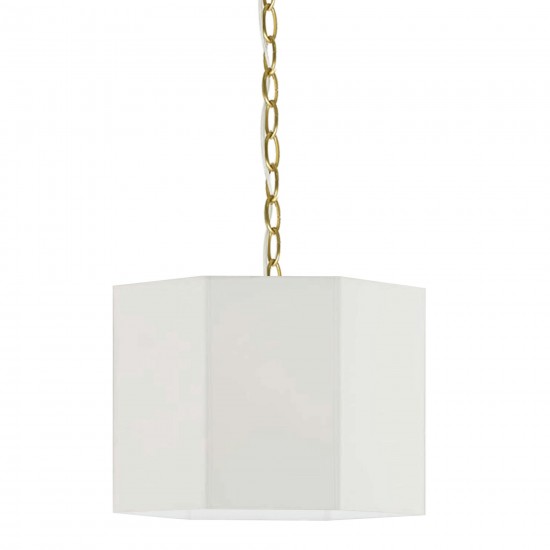 1 Light Incandescent Aged Brass Pendant w/ White Shade