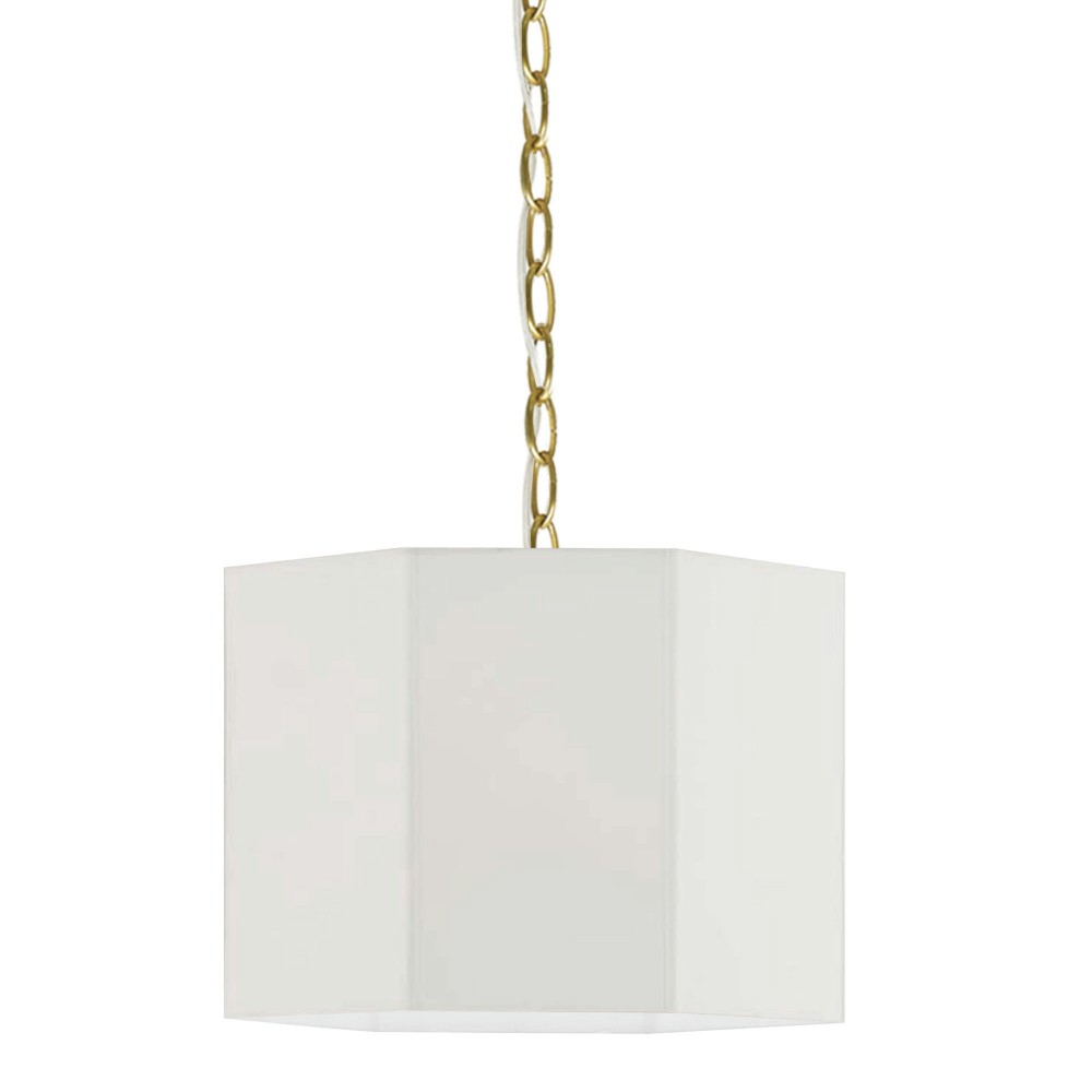 1 Light Incandescent Aged Brass Pendant w/ White Shade