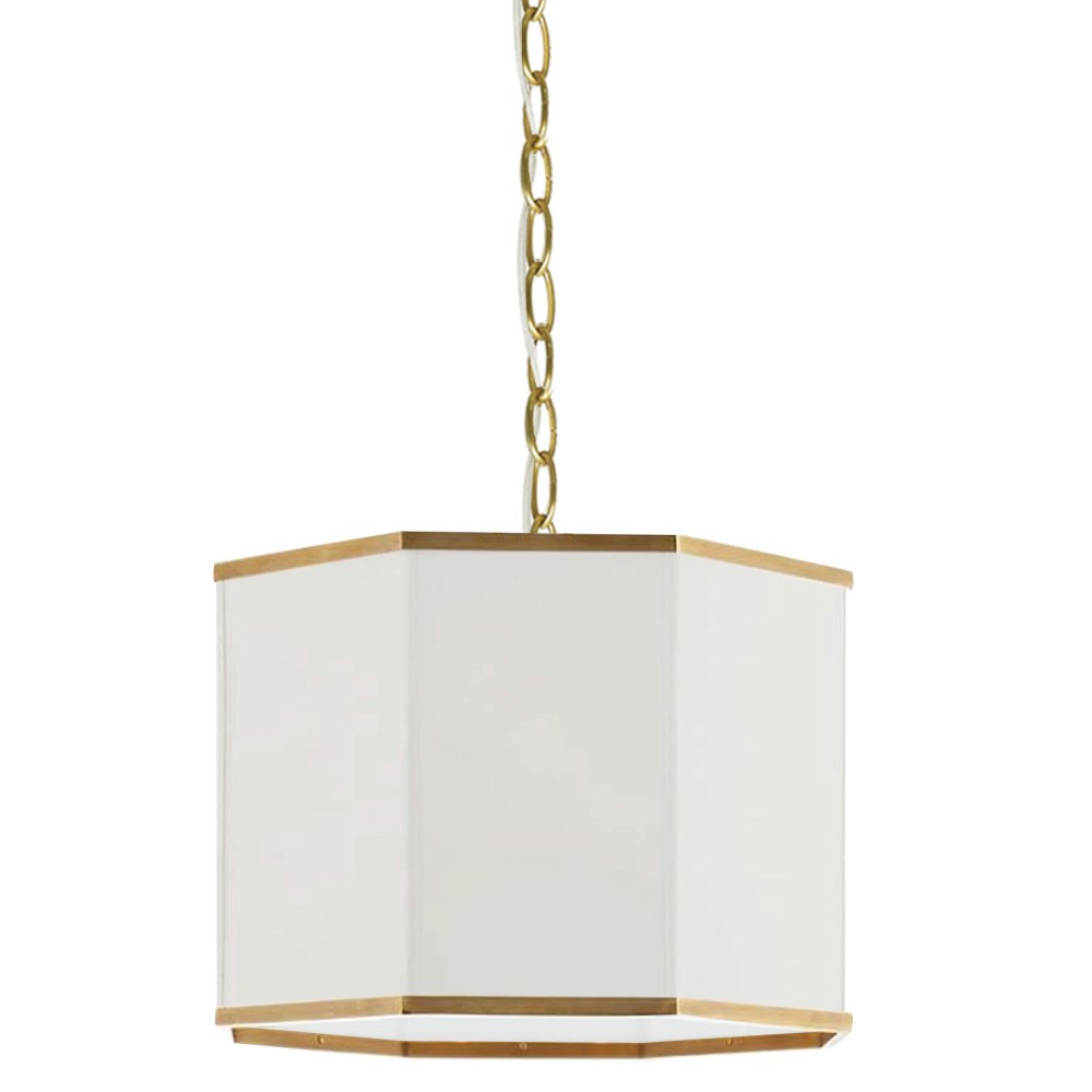 1 Light Incandescent Aged Brass Pendant w/ White Shade and