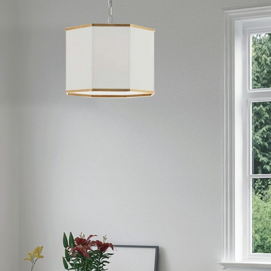 Incandescent Matte White Pendant w/ White Shade and Gold Trim