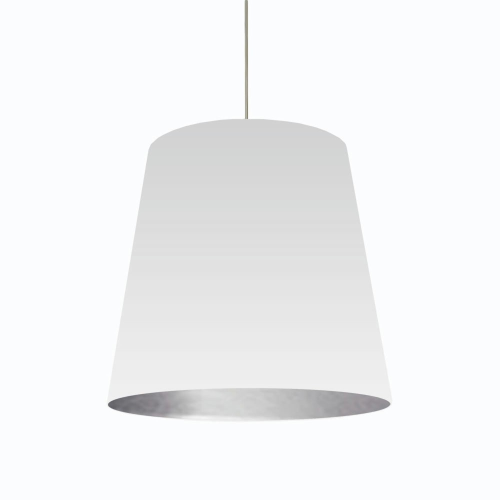 Oversized Drum Tapered Drum Pendant with White on Silver Shade, L