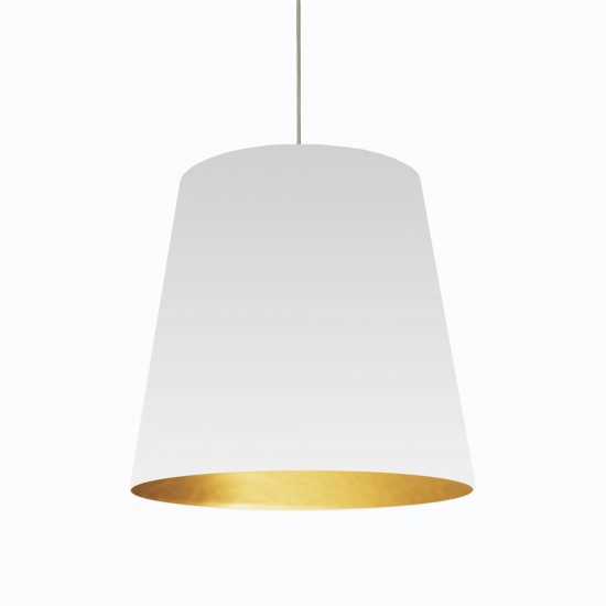 Oversized Drum Tapered Drum Pendant with White on Gold Shade, L