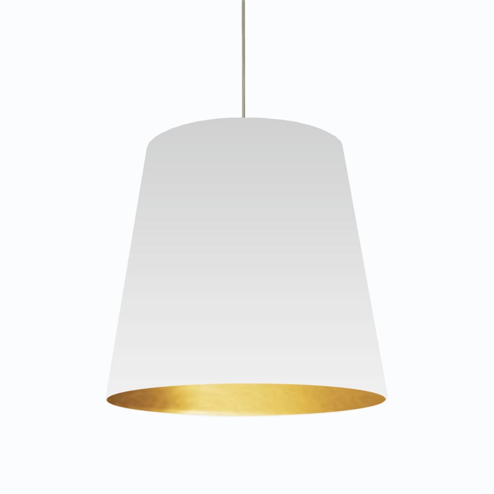 Oversized Drum Tapered Drum Pendant with White on Gold Shade, L