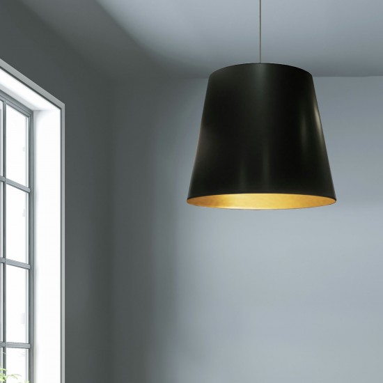 Oversized Drum Tapered Drum Pendant with Black on Gold Shade, L