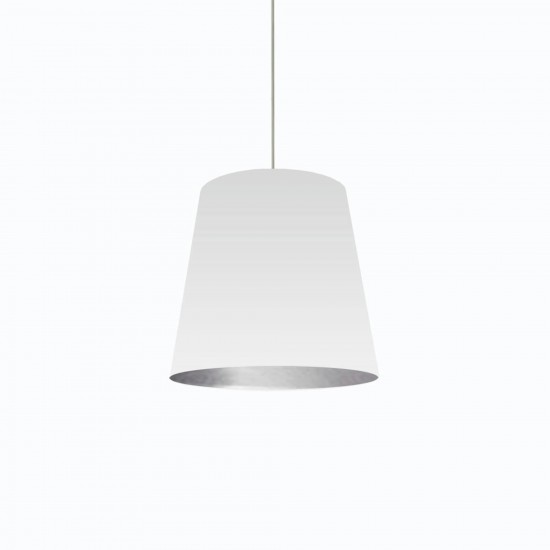 Oversized Drum Tapered Drum Pendant with White on Silver Shade, M
