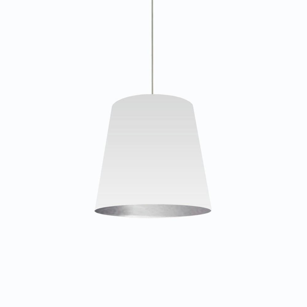 Oversized Drum Tapered Drum Pendant with White on Silver Shade, M