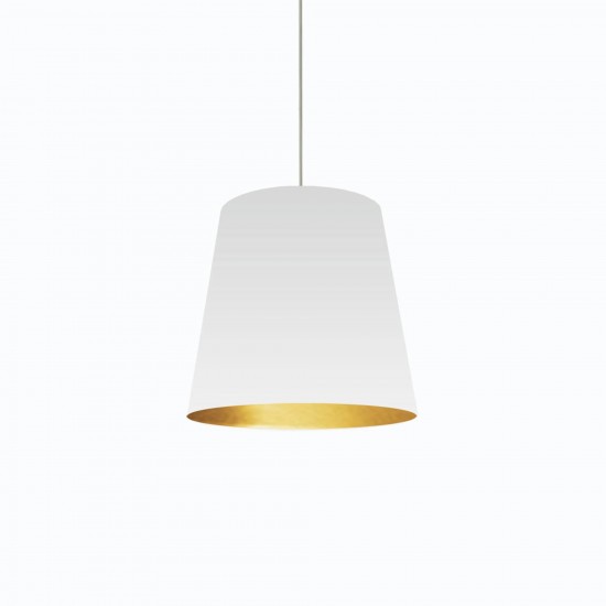 Oversized Drum Tapered Drum Pendant with White on Gold Shade, M