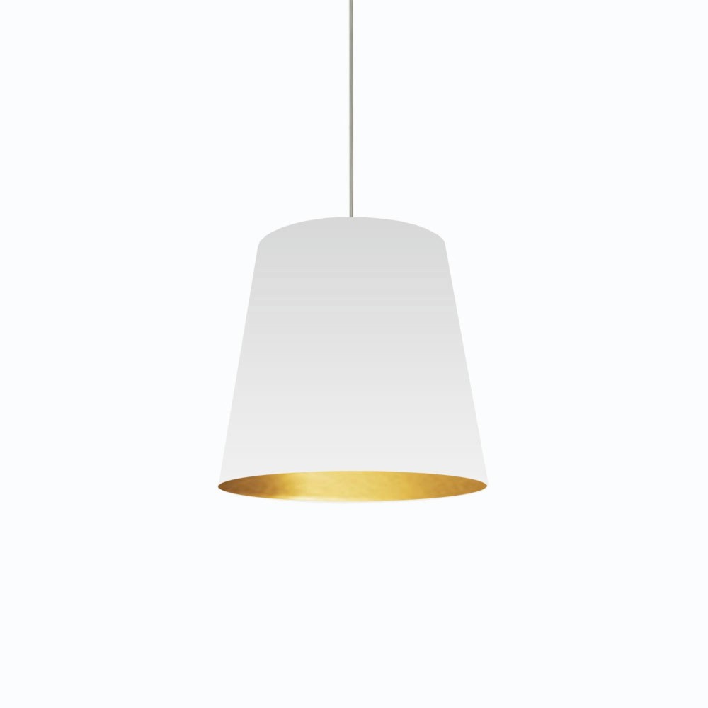 Oversized Drum Tapered Drum Pendant with White on Gold Shade, M