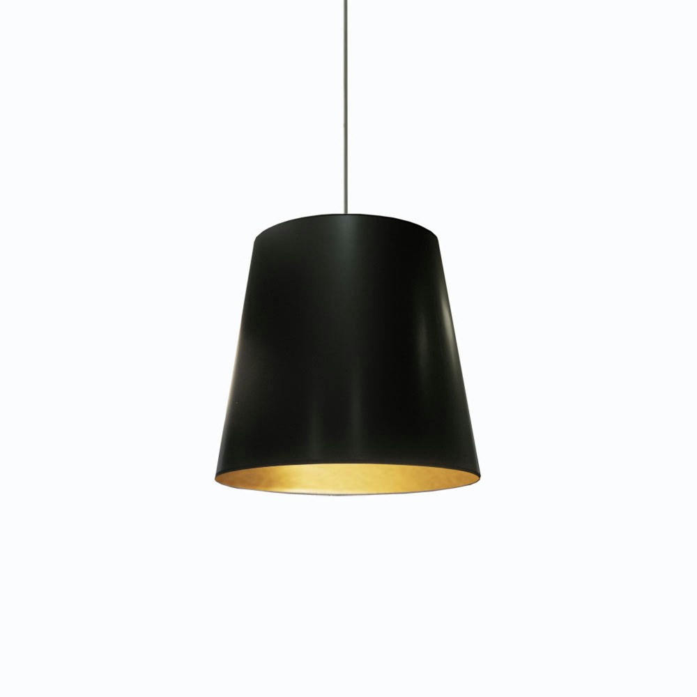 Oversized Drum Tapered Drum Pendant with Black on Gold Shade, M