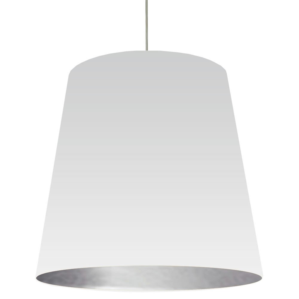 Oversized Drum Tapered Drum Pendant with White on Silver Shade