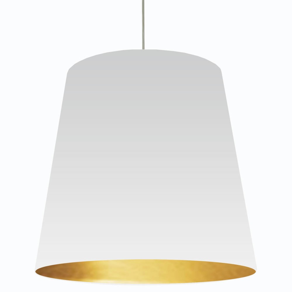 Oversized Drum Tapered Drum Pendant with White on Gold Shade