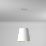 Oversized Drum Tapered Drum Pendant with White on Gold Shade, XS