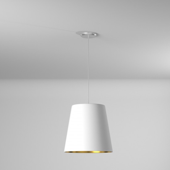 Oversized Drum Tapered Drum Pendant with White on Gold Shade, XS