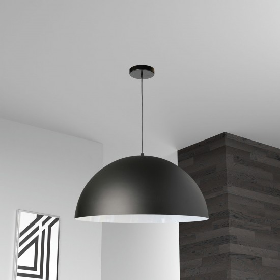 1 Light Incandescent Large Dome Pendant, Matte Black