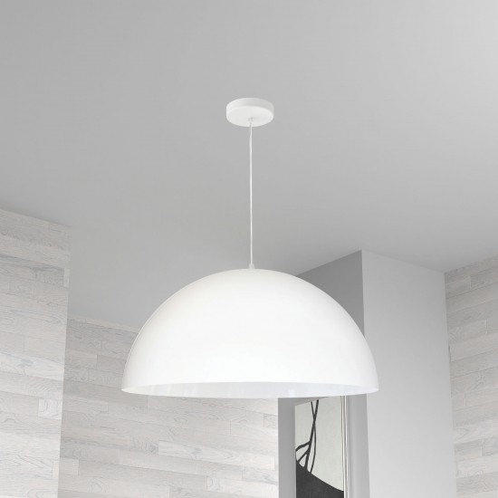 1 Light Incandescent Large Dome Pendant, Matte White