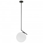 1 Light Incandescent Pendant, Matte Black with Opal Glass