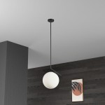 1 Light Incandescent Pendant, Matte Black with Opal Glass