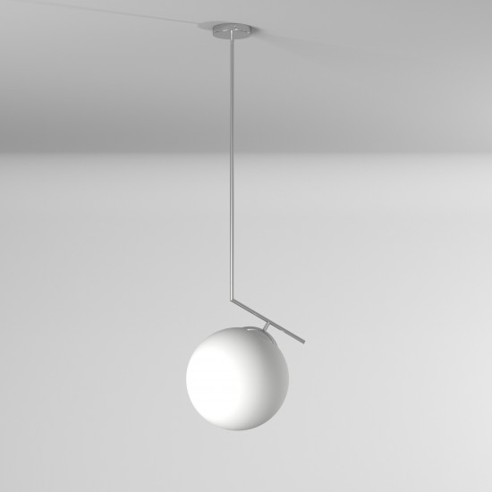 1 Light Incand White Glass Pendant, Polished Chrome Finish