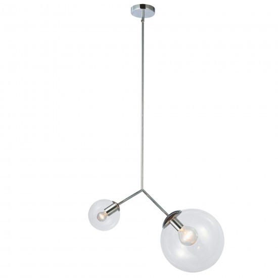 2 Light Incandescent Pendant, Polished Chrome Finish