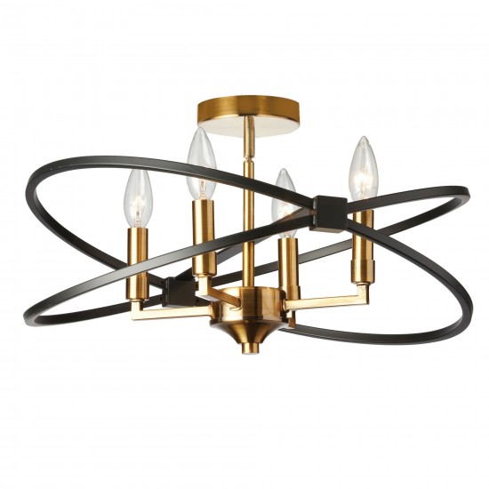 4 Light Incandescent Semi Flush, Vintage Bronze and Matte Black Finish