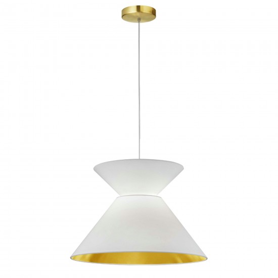 1 Light Patricia Pendant, Aged Brass with White/Gold Shade