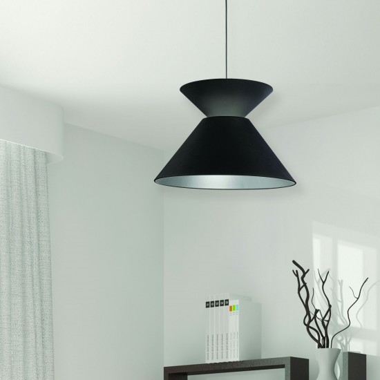 1 Light Patricia Pendant, Matte Black with Black Shade