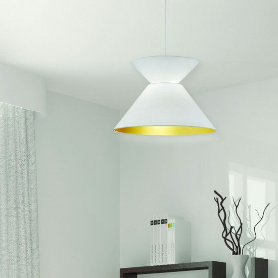 1 Light Patricia Pendant, White with White/Gold Shade