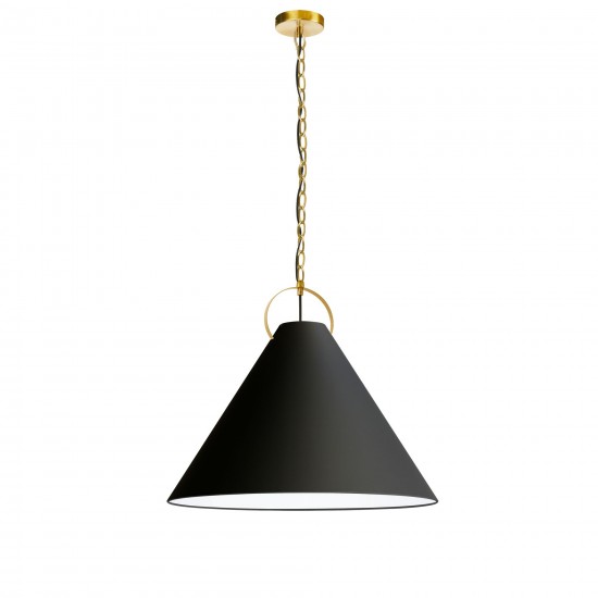 The Princeton Incandescent Pendant, Aged Brass with Black Shade, M
