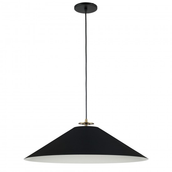 1 Light Incandescent Pendant, Aged Brass and Matte Black