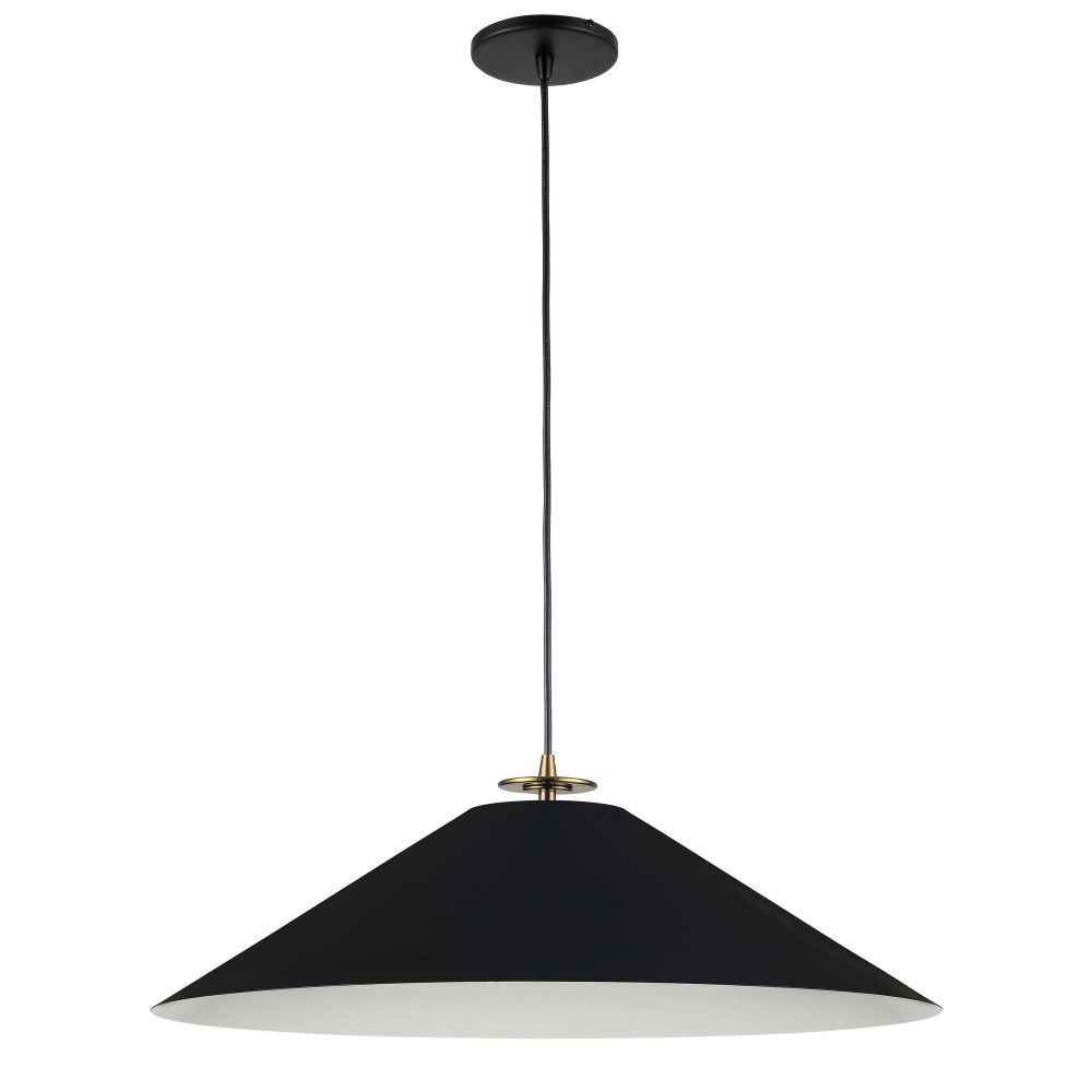 1 Light Incandescent Pendant, Aged Brass and Matte Black