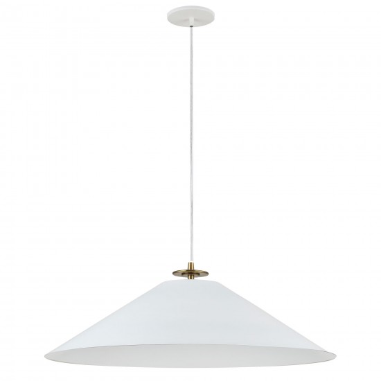 1 Light Incandescent Pendant, Aged Brass and Matte White