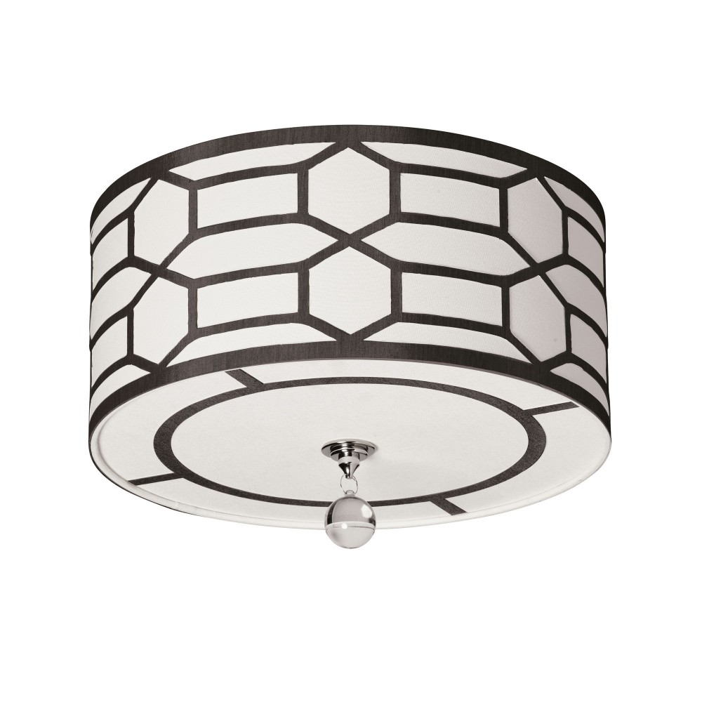 4 Light Flush Mount Drum Shade with Geometric Laminated Trim, Black & White