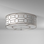 4 Light Flush Mount Drum Shade with Geometric Laminated Trim, Winter Gold